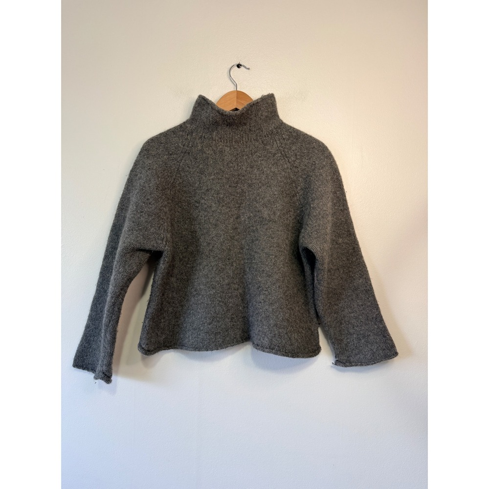 Vintage J‎ Crew Outfitters 100% Wool Mock Neck Sweater Gray Boxy Heavy Knit L